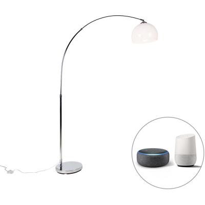 QAZQA Lampe &agrave; arc intelligente chrome avec abat-jour blanc avec Wifi A60 - Arc Basic