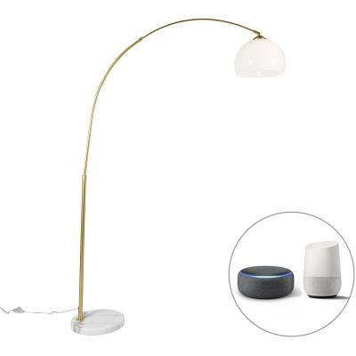 QAZQA  Smart booglamp messing met witte kap incl. Wifi A60 - Arc Basic