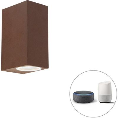 QAZQA Applique murale intelligente brun rouille IP44 avec 2 Wifi GU10 - Baleno