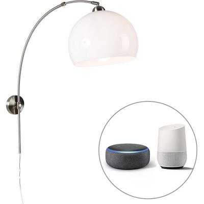 QAZQA Lampe &agrave; arc murale intelligente en acier avec abat-jour blanc, y compris Wifi A60 - Bow