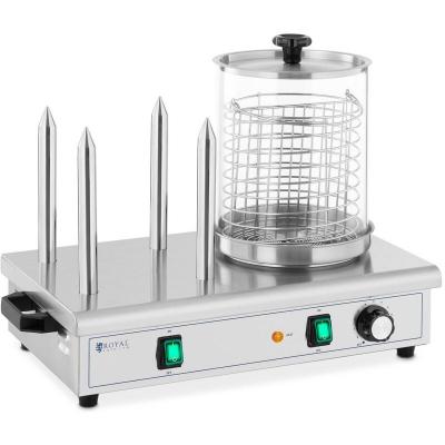 ROYAL CATERING Machine &agrave; Hot Dog Professionnelle Appareil Cuisson Vapeur Inox 4 Piques