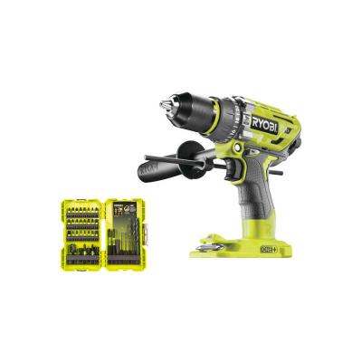 RYOBI Pack  Perceuse-visseuse &agrave; percussion R18PD7-0 Brushless One+ sans batterie ni chargeur - 38 accessoires per&ccedil;age-vissage-boulonnage RAK38DSDI2 