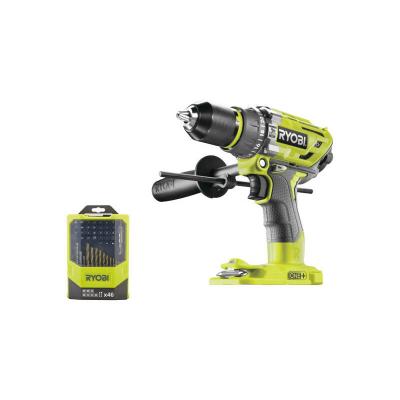 RYOBI Pack  Perceuse-visseuse &agrave; percussion R18PD7-0 Brushless One+ sans batterie ni chargeur - Coffret 46 accessoires mixtes RAK46MIX 