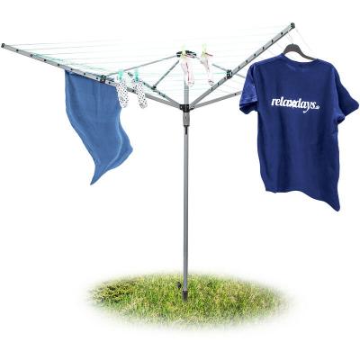 RELAXDAYS S&egrave;che-linge parapluie corde de 49 m 4 c&ocirc;t&eacute;s piquet de sol tr&egrave;s stable s&eacute;choir, gris
