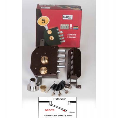 KLOSE BESSER Serrure 5 points Blindex C50mm Droite Marron 