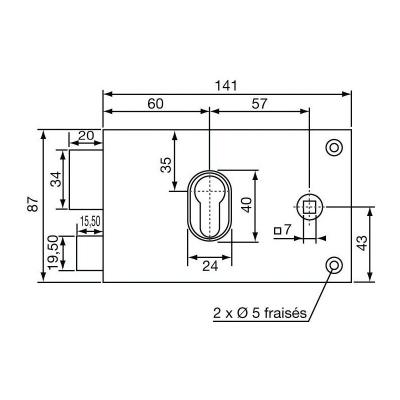 VACHETTE  - Serrure en applique horizontale &agrave; fouillot &agrave; cylindre europ&eacute;en 7416M - gauche - vernie