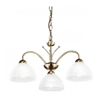 SEARCHLIGHT Suspension 3 ampoules Milanese, en laiton antique et verre alb&acirc;tre