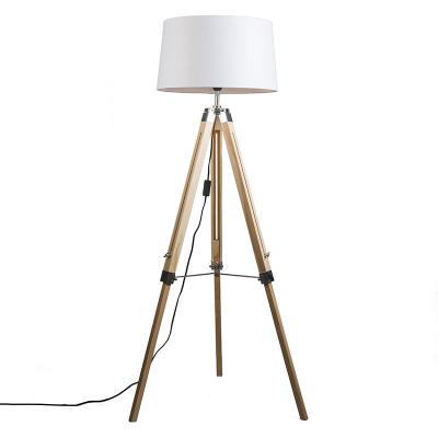 QAZQA Lampadaire naturel avec abat-jour en lin blanc 45 cm - tr&eacute;pied
