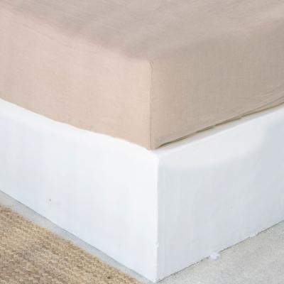 FEBRONIE Drap housse lin lav&eacute; rose poudr&eacute; 160x200x30