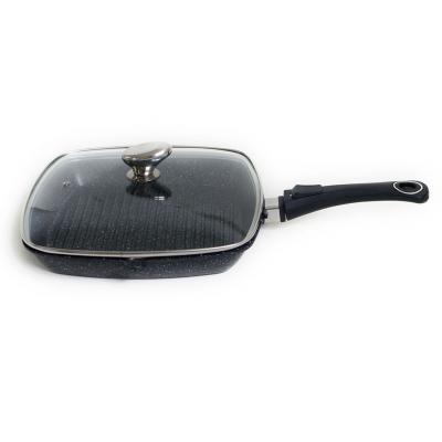 PRADEL EXCELLENCE  Poele grill 28 x 28 cm fa&ccedil;on pierre couvercle verre