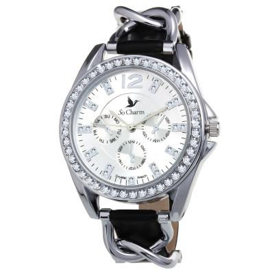 SO CHARM MONTRES Orf&eacute;e Montre Femme en Cuir Cristaux Swarovski noire T.U