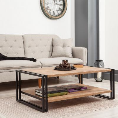 Table basse style industriel senlid l110cm m&eacute;tal noir et bois naturel
