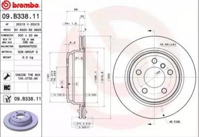 BREMBO Disque de frein  09.B338.11, 1 pi&egrave;ce