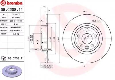 BREMBO Disque de frein arriere  08.C208.11 (Jeu de 2)