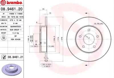BREMBO  Jeu de 2 disques de frein 08.9461.21 NISSAN ALMERA