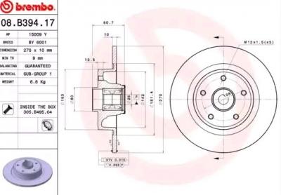 BREMBO  Disque de frein (&agrave; l'unit&eacute;) 08.B394.17 RENAULT MEGANE