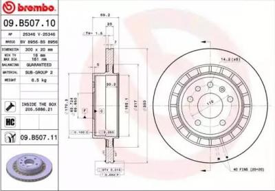 BREMBO  Jeu de 2 disques de frein 09.B507.11 SAAB 9-5