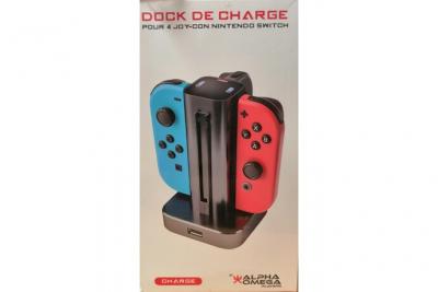 ALPHA OMEGA PLAYERS Base de charge pour 4 Joy-Con Nintendo Switch Noir