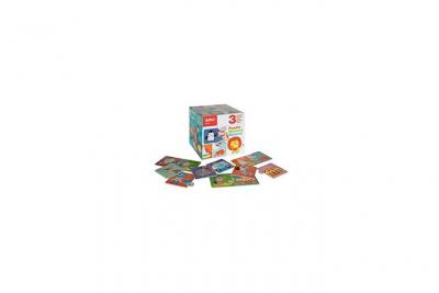 APLI  Bo&icirc;te de 3 jeux M&eacute;mory - Domino - Puzzle