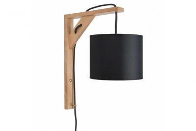 TOSEL  31414 Applique carr&eacute; bois naturel et noir L 30 P 26 H 16 cm Ampoule E14