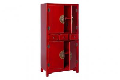 Armoire 4 portes, 3 tiroirs Rouge Meuble Chinois - PEKIN