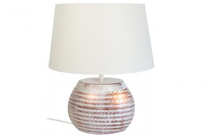 TOSEL BANGALORE - Lampe de chevet globe m&eacute;tal blanc or et &eacute;cru