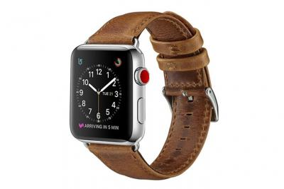  Bracelet en cuir v&eacute;ritable couche sup&eacute;rieure marron pour Apple Watch Series 4 44mm/Series 3/2/1 42mm 