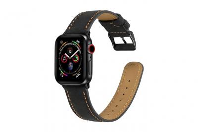  Bracelet en cuir v&eacute;ritable cr&eacute;piter noir pour votre Apple Watch Series 3/2/1 42mm/Series 4 44mm 