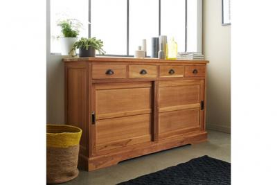 Buffet en teck massif 2 portes 4 tiroirs 150 cm BOSTON
