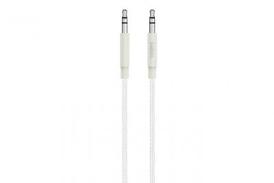BELKIN  - C&acirc;ble Audio Premium, Jack-Jack 3,5mm - Blanc M&eacute;tallique