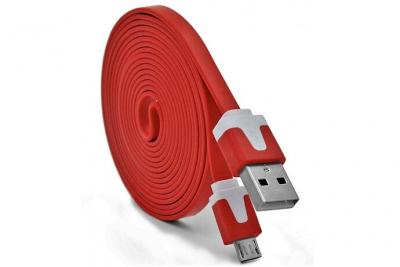  Cable Noodle 3m Micro USB pour Manette XBox One 3 Metres Chargeur USB Smartphone Connecteur (ROUGE)