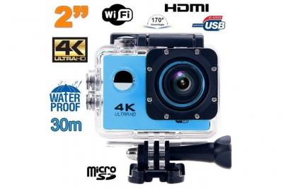 YONIS Cam&eacute;ra &eacute;tanche 4k sport ecran lcd 2' pouces option slow motion wi-fi hdmi bleu 