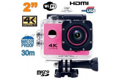 YONIS Cam&eacute;ra Sport 4K Etanche Slow Motion 16Mp Angle 170&deg; Wi-Fi Rose + Kit de Fixation -