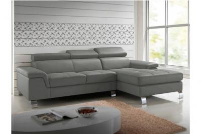 VENTE UNIQUE Canap&eacute; d'angle cuir MISHIMA - Gris - Angle droit 