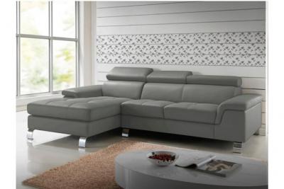 VENTE UNIQUE Vente-unique Canap&eacute; d'angle cuir MISHIMA - Gris - Angle gauche