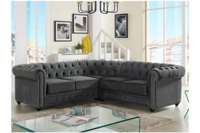 VENTE UNIQUE Canap&eacute; d'angle en velours chesterfield - Anthracite - Gris anthracite
