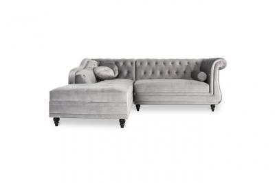 INTENSEDECO Canap&eacute; d'angle gauche empire velours argent style chesterfield