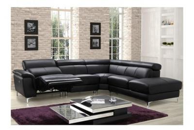 VENTE UNIQUE Canap&eacute; d'angle relax &eacute;lectrique en cuir SITIA - Noir - Angle droit 