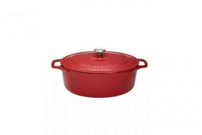 CHASSEUR Cocotte ovale 29 cm  rouge uni interieur sable