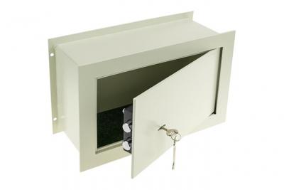 PRIMEMATIK Coffre-fort mural de s&eacute;curit&eacute; en retrait en acier &agrave; cl&eacute; 36x15x23cm beige