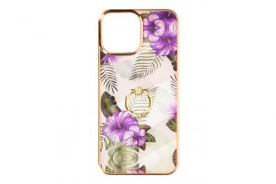 AVIZAR Coque pour iPhone 12 Mini Bi-mati&egrave;re avec Bague de Maintien &agrave; Strass Effet Bijou Motif Fleurs Violet 
