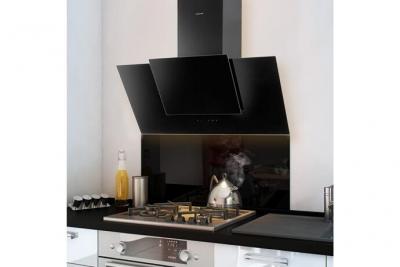 CUISISSIMO Cr&eacute;dence cuisine fond de hotte verre brillant - Noir l 90 x H 50 cm