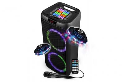 FESTISOUND Enceinte DJ - Party Karaok&eacute; SUNSET 208 - 600W USB/SD/PC Bluetooth, Micro filaire, 2x Boomer &agrave; LED RVB, 2 Soucoupes Ovni