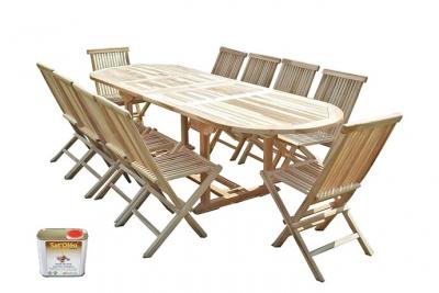 C&L JARDIN Salon de jardin en teck HENUA 10 chaises - Bundle huile