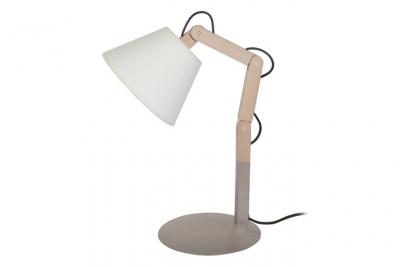 TOSEL FREKI - Lampe de chevet articul&eacute; bois taupe,naturel et &eacute;cru