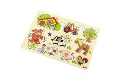 GOKI  - 2041558 - puzzle en bois &agrave; encastrement - ferme vi - 9 pi&egrave;ces 