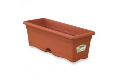 PLASTIKEN  - Jardini&egrave;re avec plaque int&eacute;gr&eacute;e couleur terracotta 50x20cm