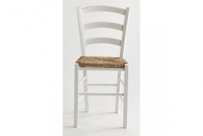 Chaise de cuisine bois blanc et assise en paille Lausane - Lot de 2