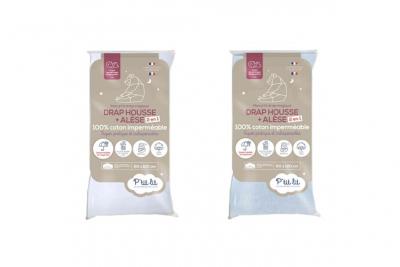 NON RENSEIGNE Lot de 2 draps housses b&eacute;b&eacute; + al&egrave;ses 2 en 1 coton imperm&eacute;able blanc et gris 70x140 cm