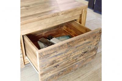 BERAH GETAH Table basse rectangulaire en teck recycl&eacute; massif 120 cm CARGO